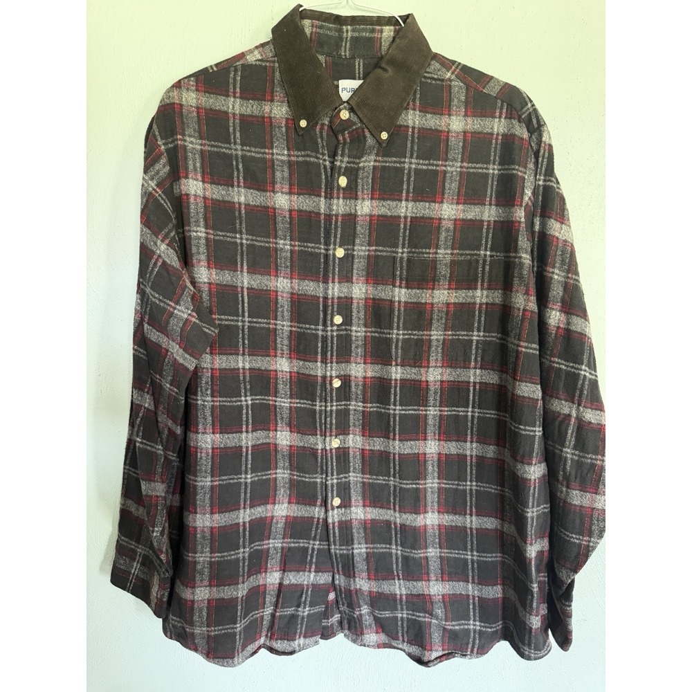 Vintage Flannel Shirt Mens Medium M Red Plaid Puritan Button Up Long Sleeve